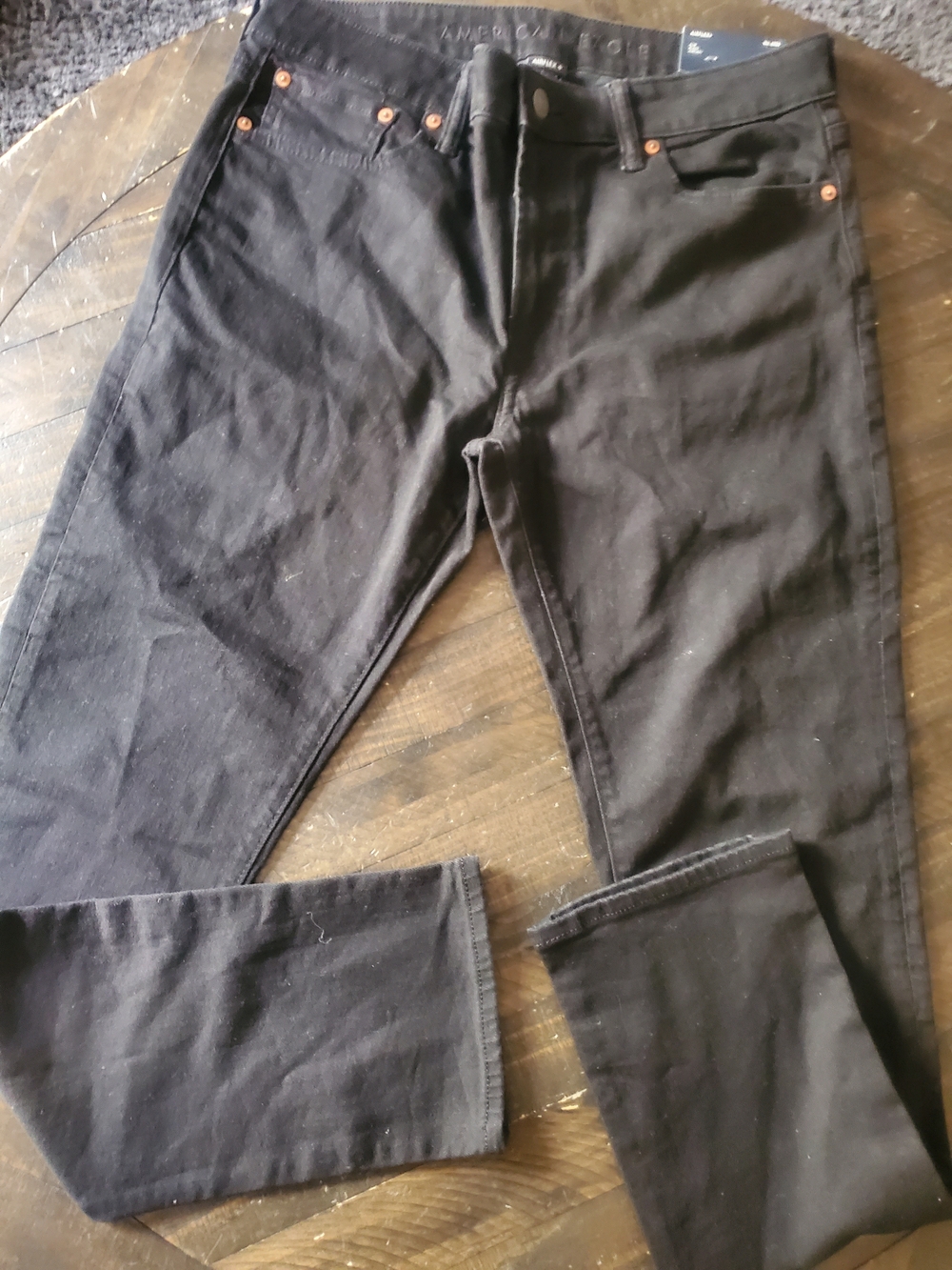 American Eagle Outfitters Men's Black Slim Jeans with Copper Rivets